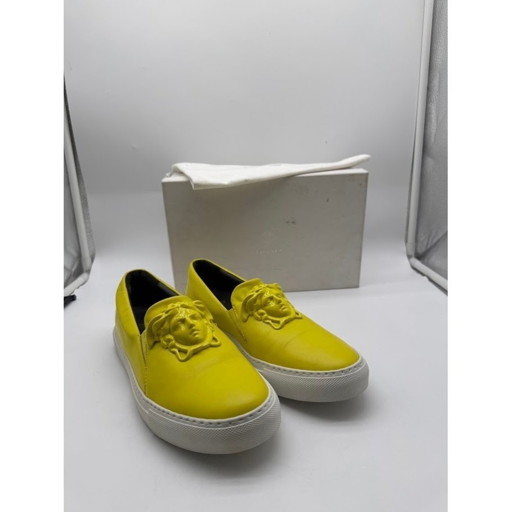 Versace Medusa 3D Yellow Leather Slip On Sneakers EU 39 US 9 Made in Italy